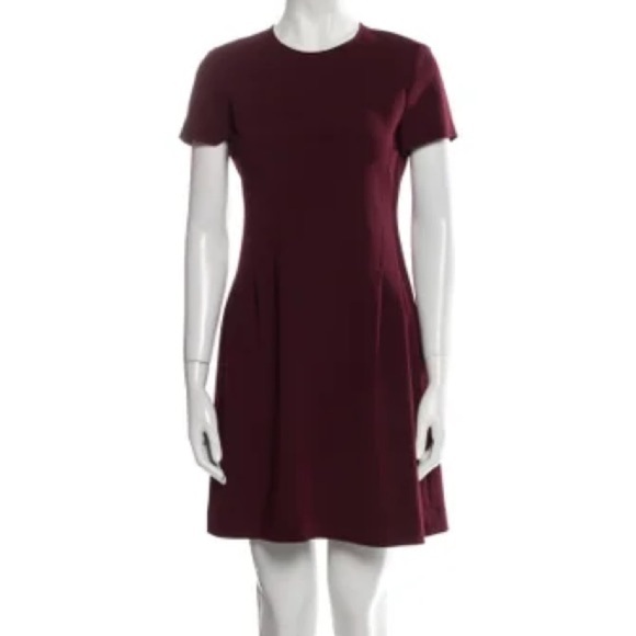 Theory Dresses & Skirts - Theory Burgundy Admiral Crepe Fit & Flare Shirt Sleeve Round Neck Dress Sz 00
